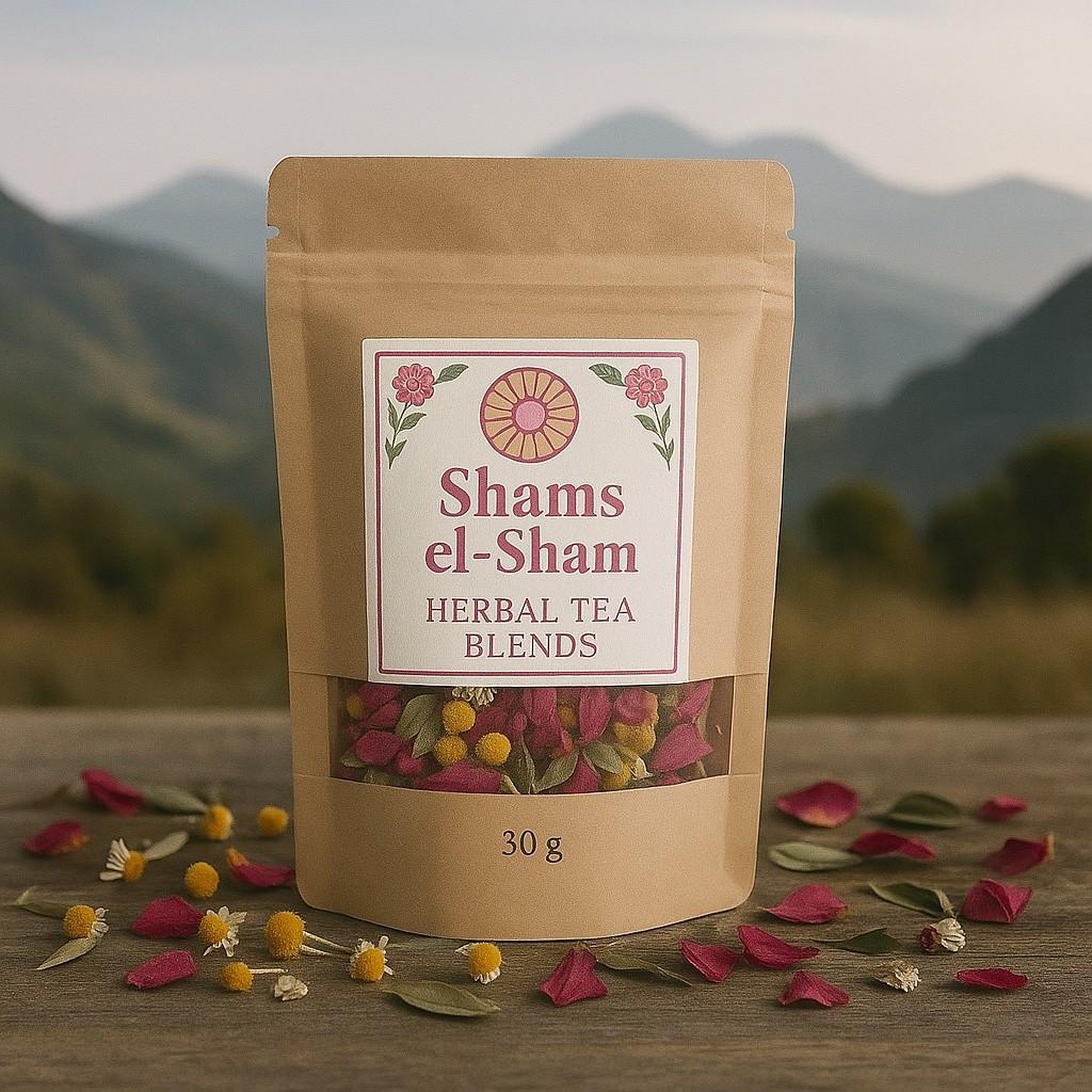 Herbal tea jar with chamomile and rose petals from Latakia, Syria