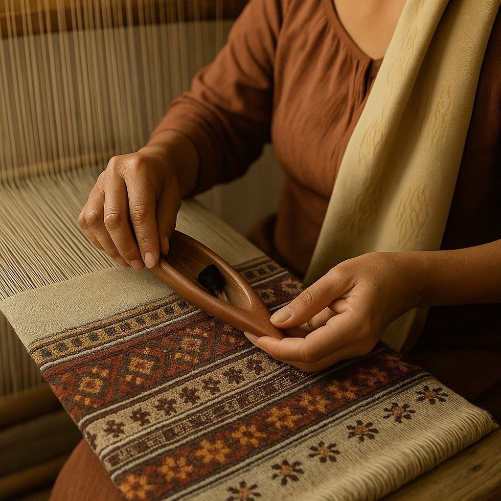 Artisan weaving traditional textile on a loom at Anka Atelier